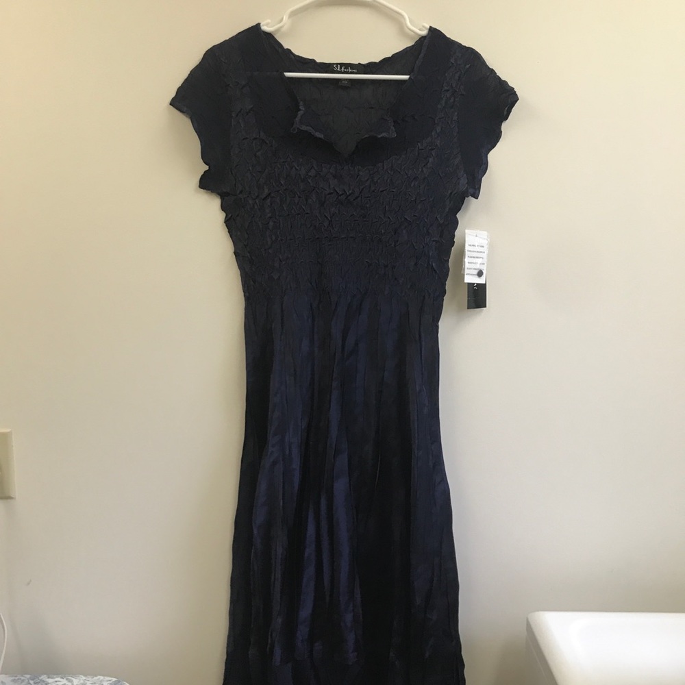 NWT SL Fashions Sapphire Blue Silky Satin Dress